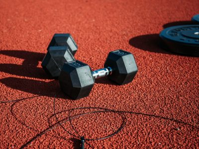 pair of black dumbbells